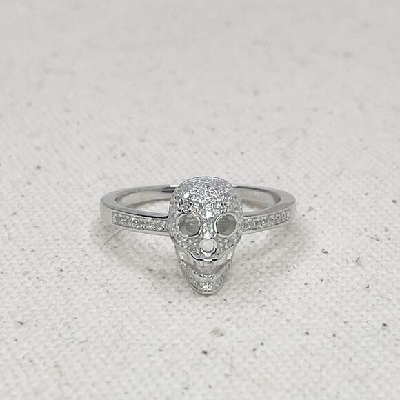NEW STERLING SILVER | Simulated Diamond Skull Ring - Picture 1 of 5